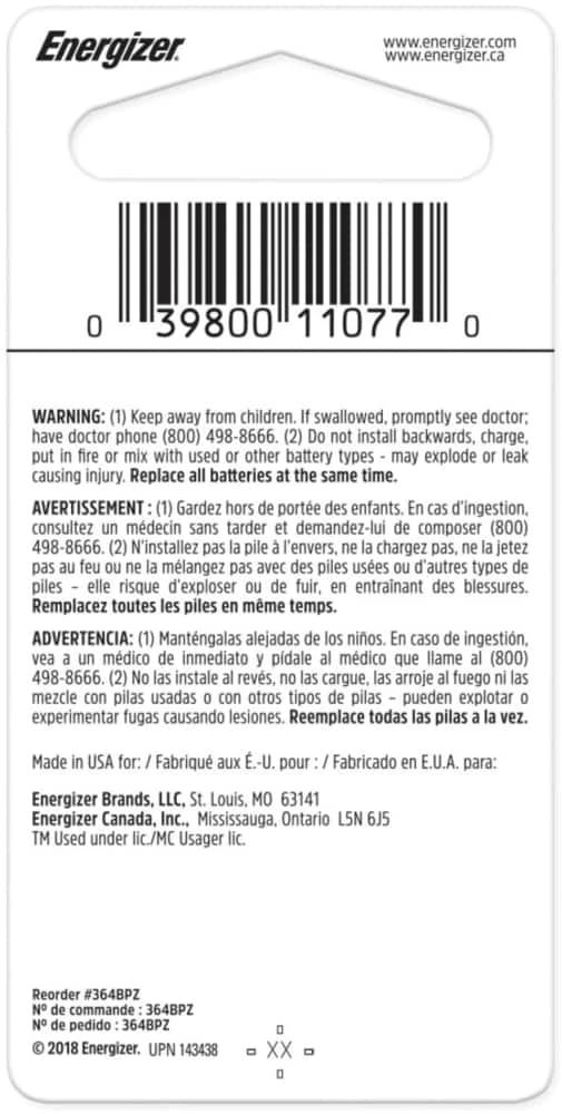 Energizer Silver Oxide 1-pk 365/363 SR621SW 1.5V / 1.5 Volt Button Cell Watch Battery 2 Energizer Silver Oxide 1-pk 365/363 SR621SW 1.5V / 1.5 Volt Button Cell Watch Battery - Image 2
