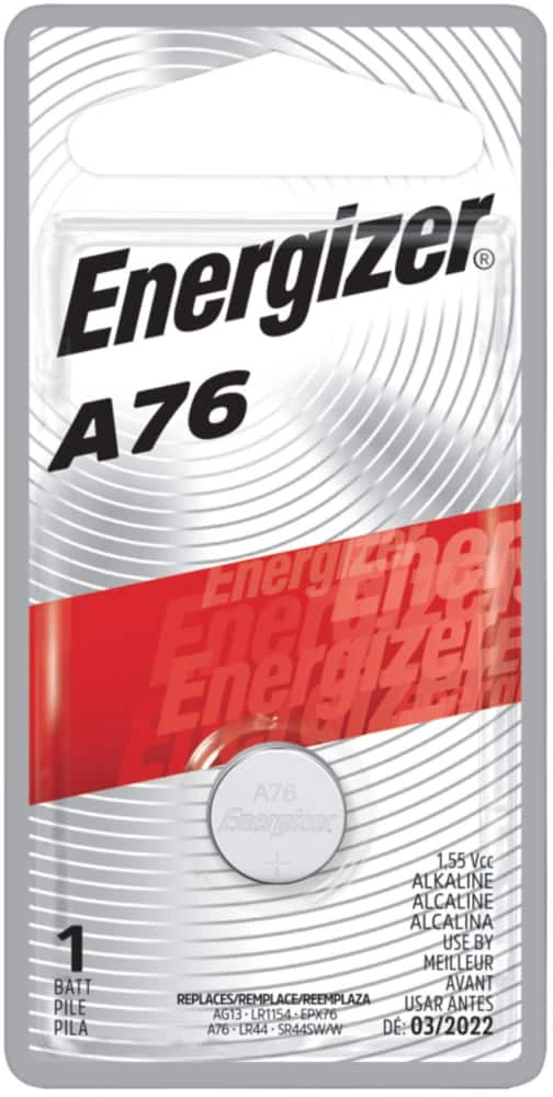 Energizer 1-pk A76 LR44 1.5V / 1.5 Volt Alkaline Miniature Battery, Long Lasting 1 Energizer 1-pk A76 LR44 1.5V / 1.5 Volt Alkaline Miniature Battery, Long Lasting