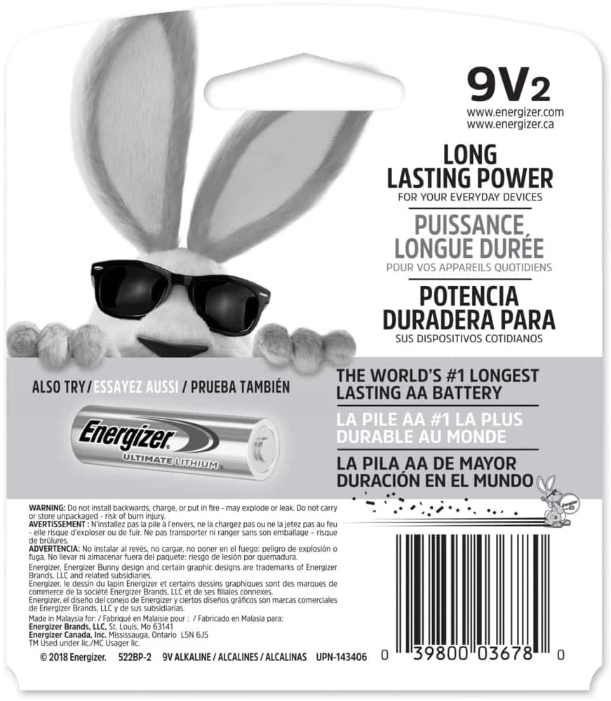 Energizer Max 2-pk 9V / 9 Volt Alkaline Batteries, Long Lasting, All Purpose 2 Energizer Max 2-pk 9V / 9 Volt Alkaline Batteries, Long Lasting, All Purpose - Image 2