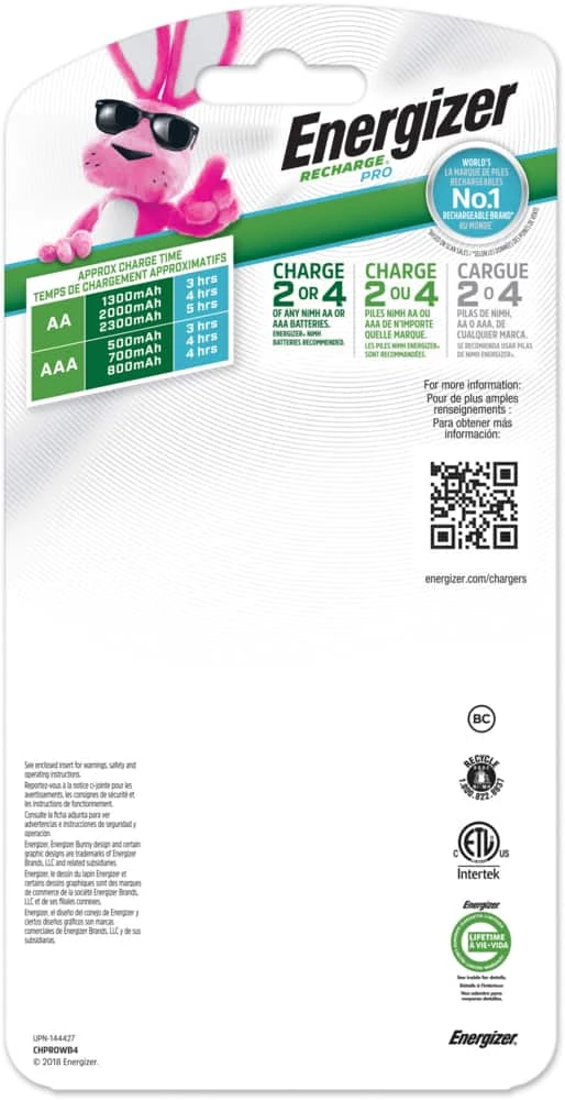 Energizer Recharge Pro CHPROWB4 AA /AAA Battery Chargerwith 4 AA NiMH Batteries 2 Energizer Recharge Pro CHPROWB4 AA /AAA Battery Chargerwith 4 AA NiMH Batteries - Image 2