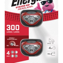 Energizer Vision HD 300 Lumens Washable LED Headlight/Headlamp, Batteries Inluded, 2-pk