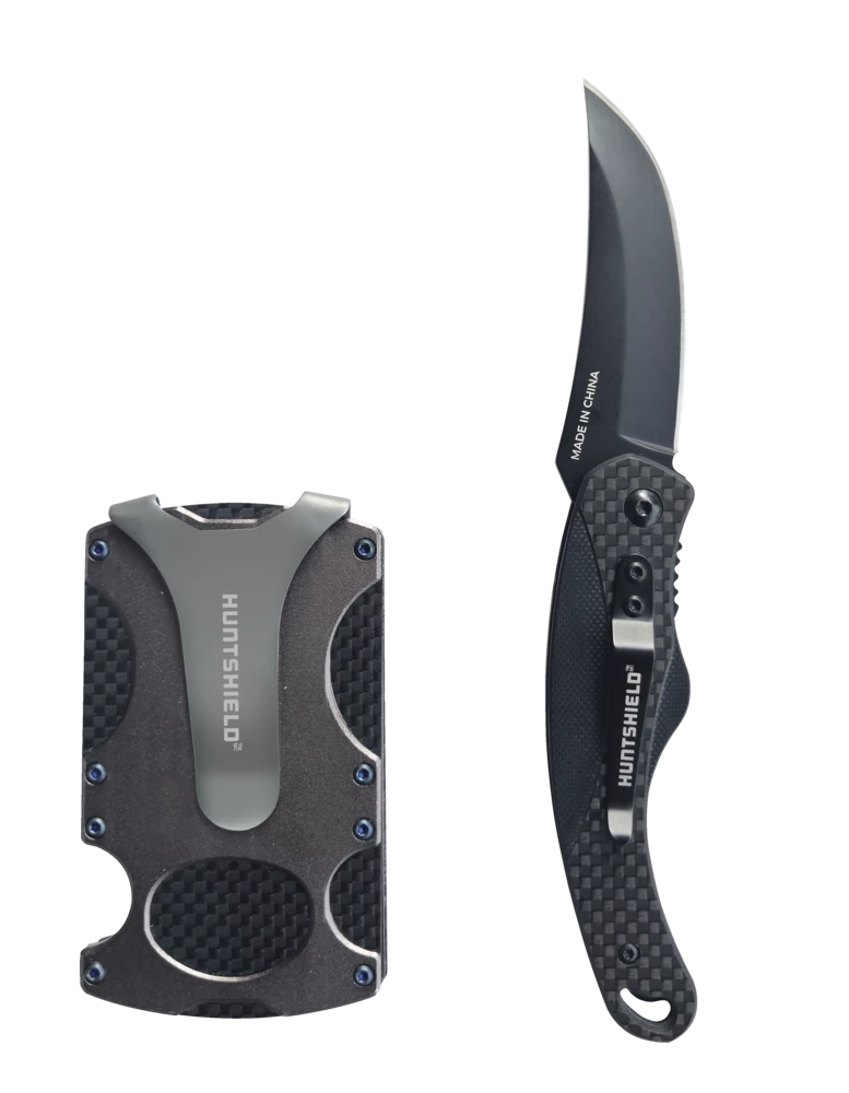 Huntshield Carbon Fibre 8-Credit Card Holder & Knife Combo, Black 1 Huntshield Carbon Fibre 8-Credit Card Holder & Knife Combo, Black