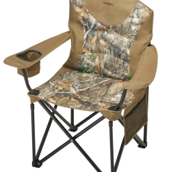 Huntshield Realtree Camo Deluxe Padded Portable Folding Camping/Hunting Quad Chair W/ Cup Holder, Pocket & Carry Bag
