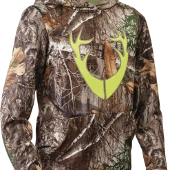 Huntshield Youth Pullover Hoodie With Pockets For Hunting/Hiking, Camo/Green